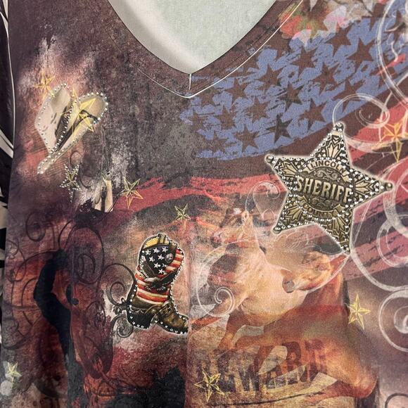 Jostar USA Women's L Western Cowboy Grunge Y2K Graphic Print Sharkbite Hem Tunic - Picture 5 of 10